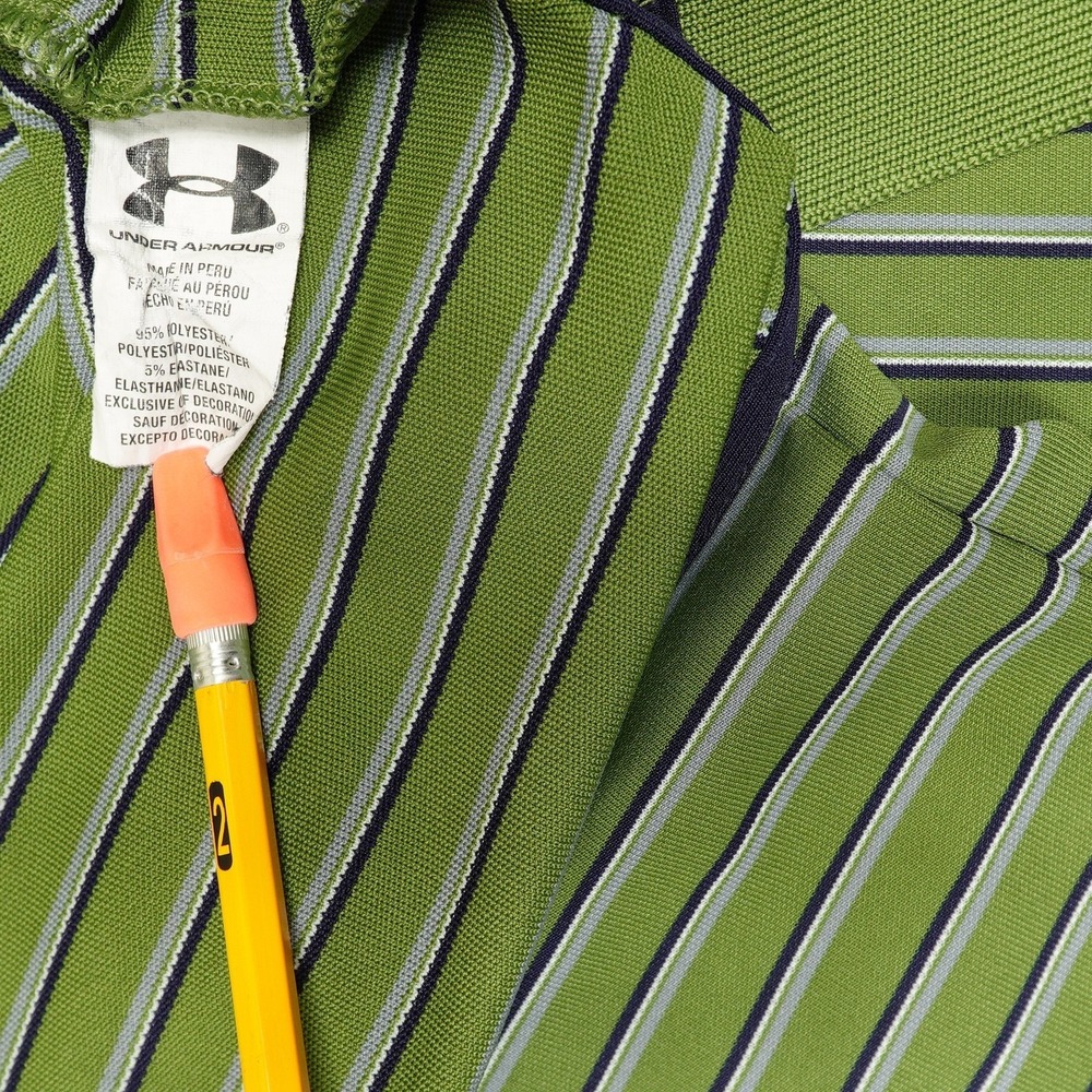 Under Armour Shirt Mens Large Green Striped HeatGear Golf Performance Loose Fit - Picture 4 of 8